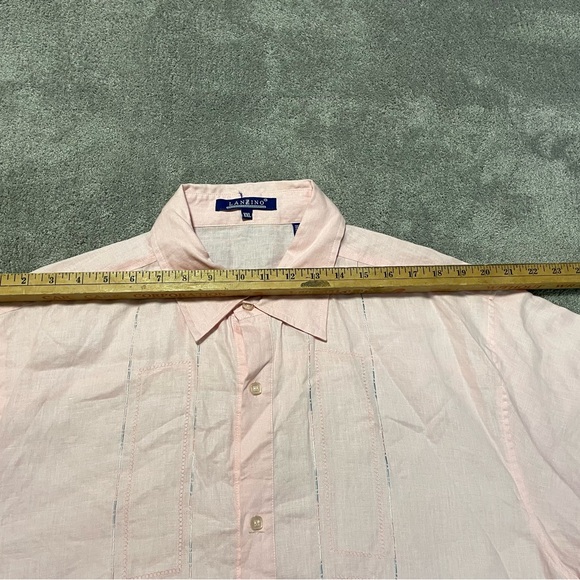 Lanzino Button Up Shirt Mens XXL Linen Short Sleeve Embroidered Pink - Picture 9 of 16